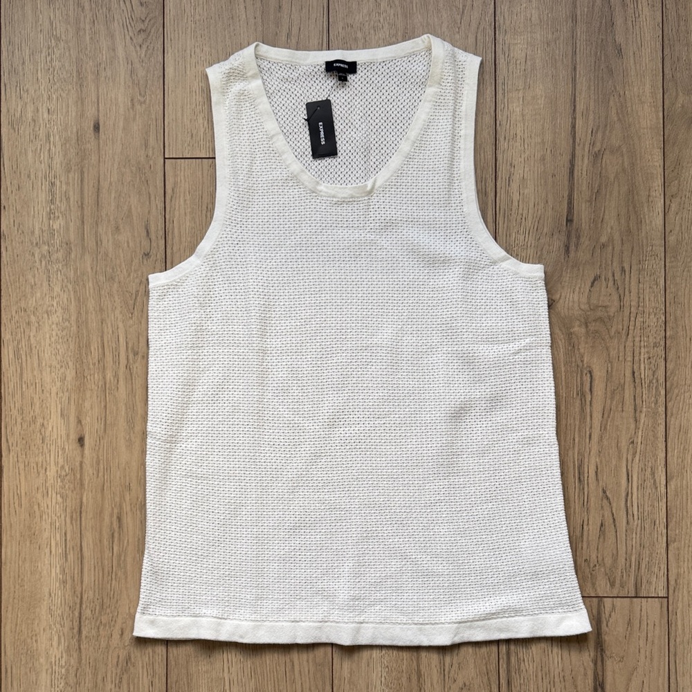 Express Mens Textured Pointelle Tank Top Large White Cotton Knit Summer NWT